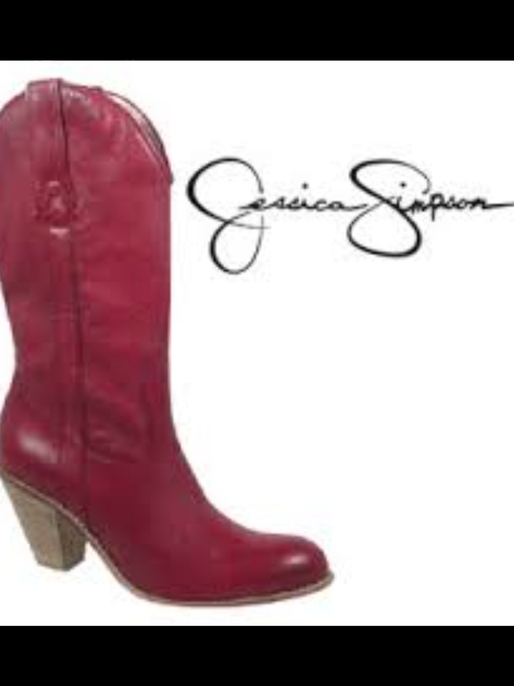 Jessica Simpson Red Leather Mid-Calf Western-Style Boot